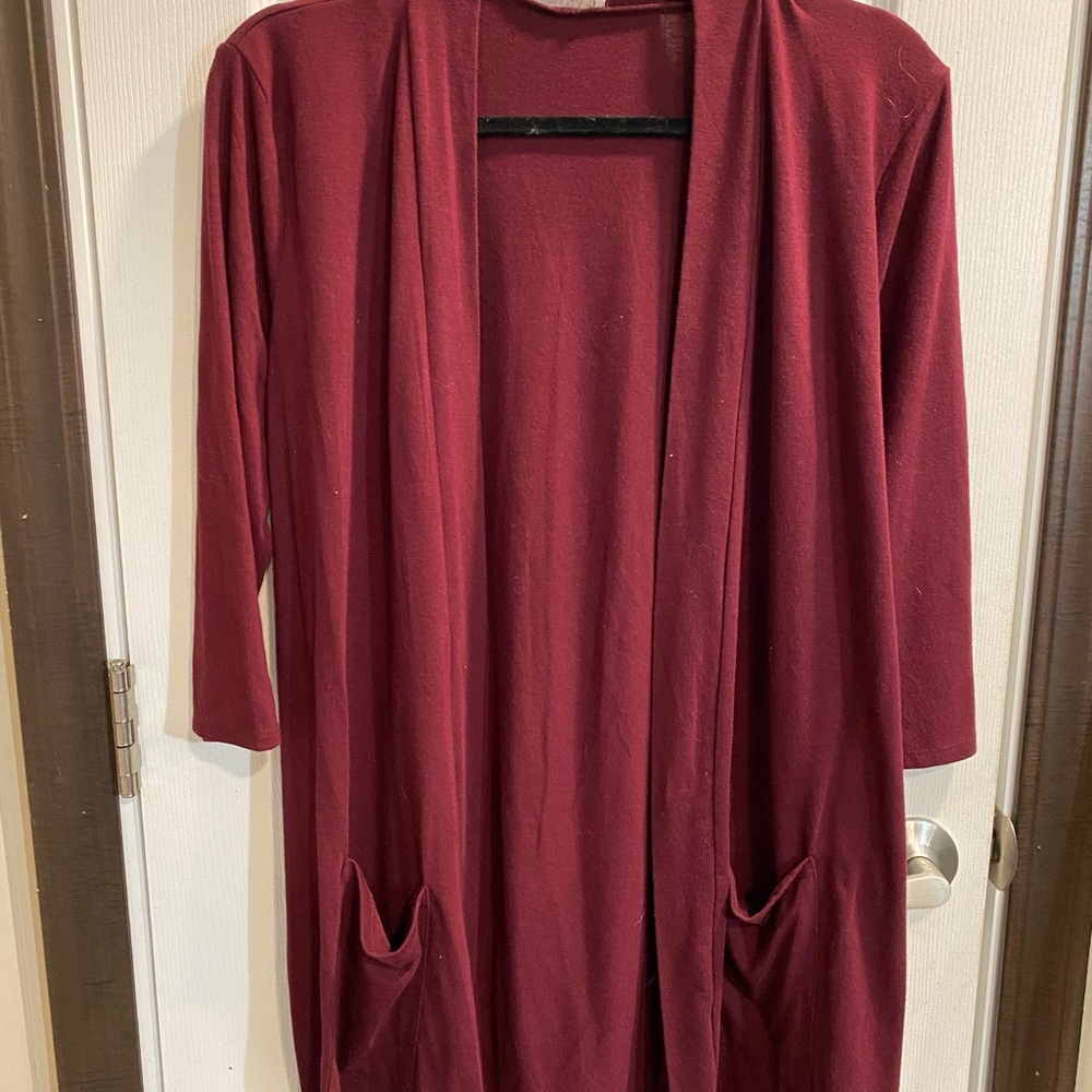 Zenana Outfitters Deep Red Open-Front Cardigan